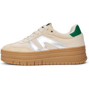 Women's Beige Green Platform Gum Thick Sole Classic Rubber Fashion Sneakers